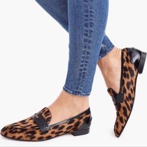 J. Crew Academy Penny Loafers Leopard Calf Hair Size 10